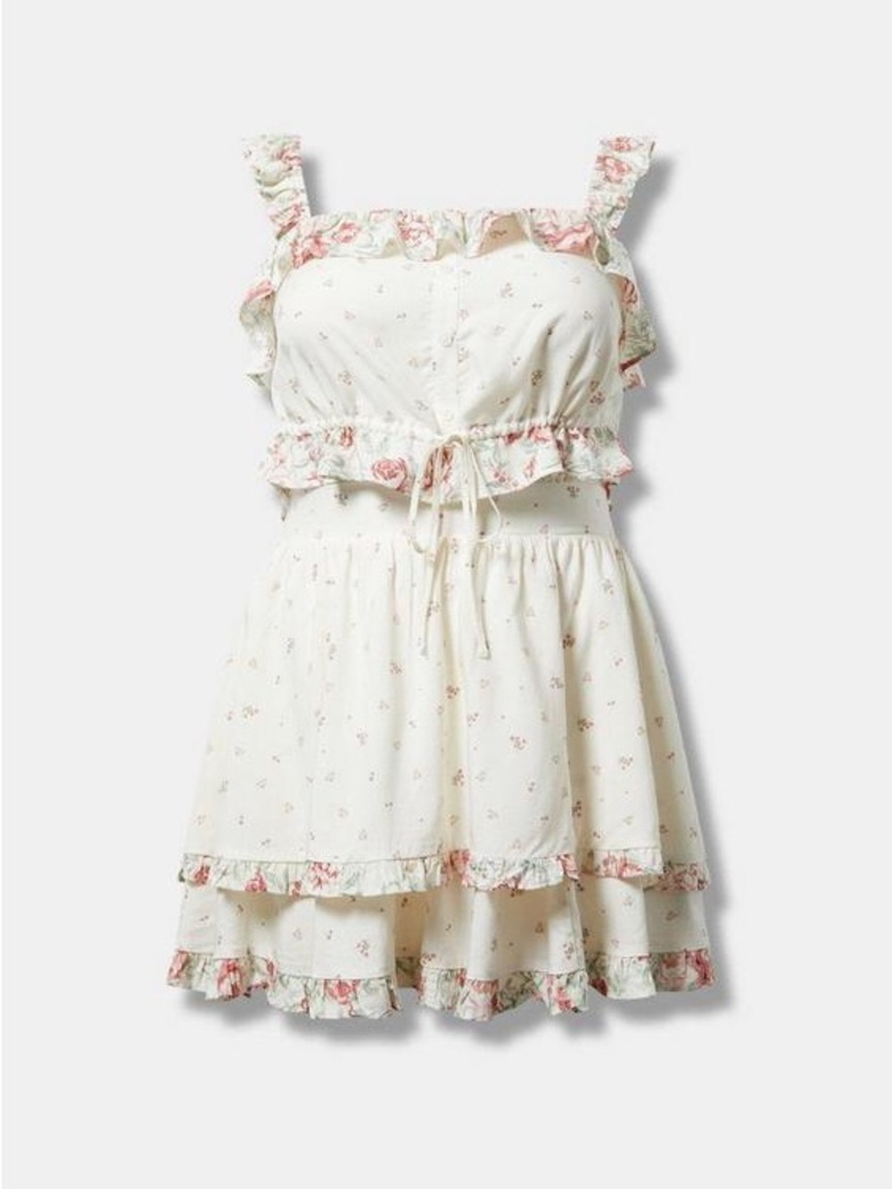 NWT Torrid Mini Mash Challis Ruffle Skirt Set Floral Cloud Dancer Size 00 M/L